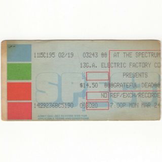 Grateful Dead Concert Ticket Stub Philadelphia Pa 3/24/86 Box Of Rain Rare