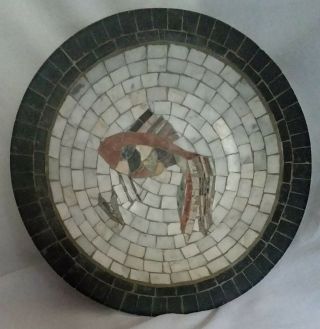 Vintage Mcm Mosaic Stone Dish Plate Made In Copenhagen Antique Koi Design