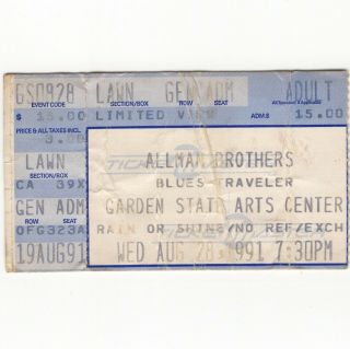 Allman Brothers & Blues Traveler Concert Ticket Stub Holmdel Nj 8/28/91 Rare