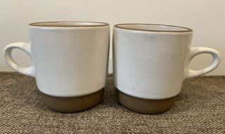 Set Of 2 - Heath Pottery Ceramics Mug White Ivory Sand Brown Handle Stack 205