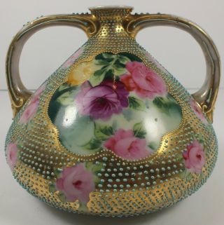 Antique Porcelain 2 Handled Royal Kinran Nippon Vase W/ Moriage Decoration 3