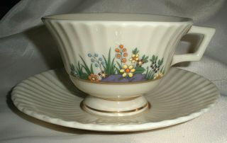 Set 8 Vtg Lenox Rutledge Cups & Saucers,  Fine Porcelain Enameled Flowers