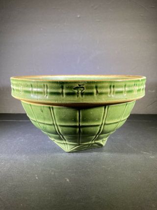 Antique 1920s Nelson Mccoy Pottery Green Stoneware Mixing Bowl 4 Shield Mark 8