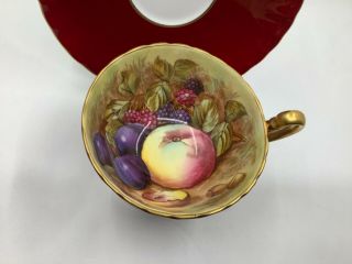 Deep Red With Orchard Fruit Center Signed D.  Jones Aynsley Tea Cup And Saucer