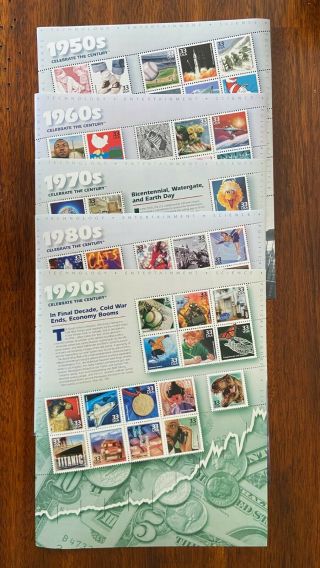 CELEBRATE THE CENTURY 1900 - 1990.  Complete 10 Sheet Set USPS Stamps.  MNH 2