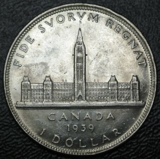 Old Canadian Coin 1939 $1 Dollar -.  800 Silver - George Vi -