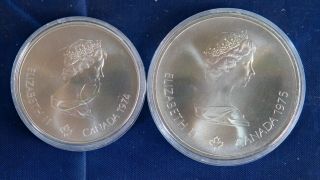 1976 Canadian Montreal Olympics $5 & $10.  925 Silver (72 Grams Tw)