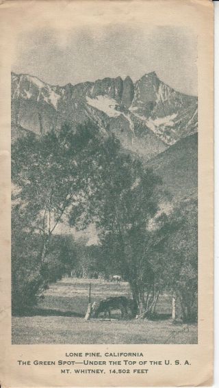 Early Lone Pine Inyo Co Cal Ad Cover To L.  A.