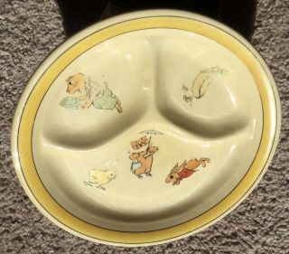 Roseville Pottery Child’s Children’s Rabbit Cat Pig Divided Plate Dish Baby