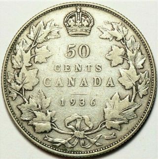 1936 Canada 50 Cents Km 25a Silver 11594