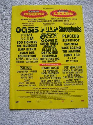 Reading Festival 2000 Advert - Oasis,  Pulp,  Stereophonics,  Muse,  Foo Fighters.