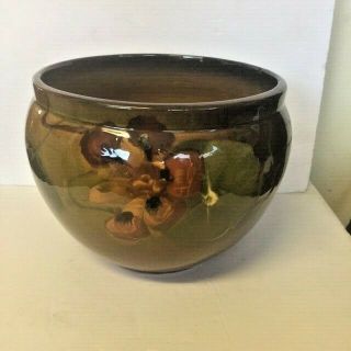 Antique Weller Art Pottery Louwelsa Brown Glaze Nasturtium 8 1/2 " Jardiniere