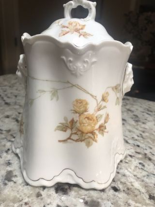 Antique Porcelain Biscuit Jar Old Ivory Hermann Ohme 1895 Silesia Germany