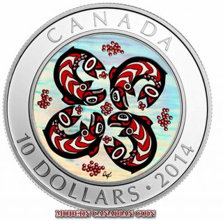 Canada $10 - 1/2 Oz Fine Silver Hologram Coin - First Nation Arts: Salmon - 2014