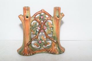 Vintage Weller Woodcraft Double Bud Vase Art Pottery Apple Tree Vase