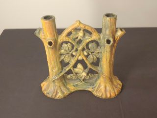 Antique 1920s Weller Art Pottery Woodcraft Apple Tree Double Bud Vase