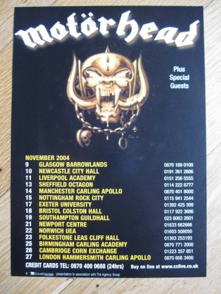 Motorhead - Uk Tour Flyer November 2004 - - Supported By Sepultura