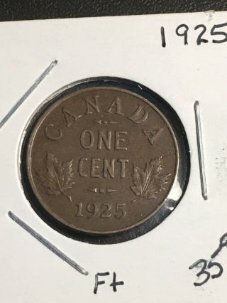 1925 Canada One 1 Small Cent Penny King George V Fine,