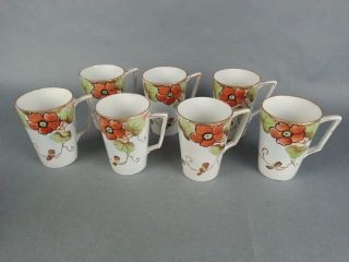 8pc Vintage Nippon Te - oh Pitcher and Cups Set Flower Design Hand Painted 2