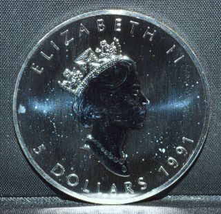 1991 Silver Canada $5 Maple Leaf ✪ 1oz ✪ Fine Elizabeth Ii L@@k Now ◢trusted◣