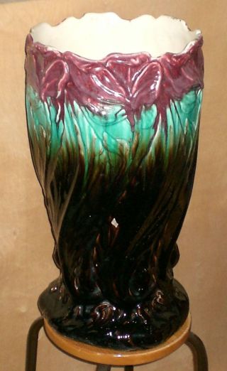 Vintage Rare J.  B.  Owens Art Pottery Tri - Blended Glaze Iris Umbrella Stand