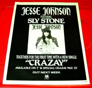 Jesse Johnson/sly Stone Crazay Vintage Orig 1986 Press/mag Advert 12 " X 9 " Funk