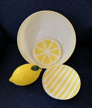 Lenox Kate Spade With A Twist Serving Bowl Lemon Covered Bowl Tidbit Plates