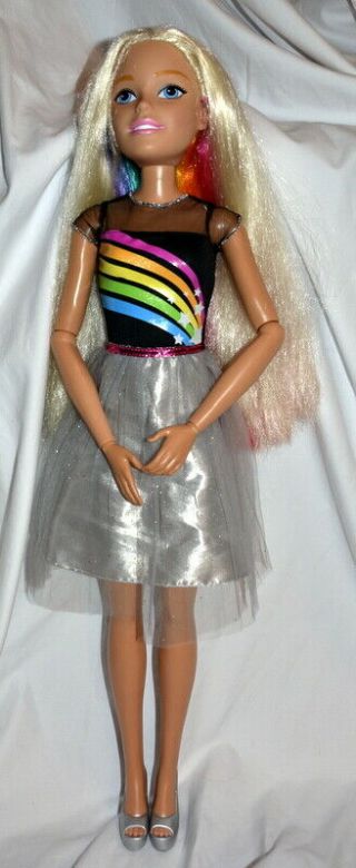 Barbie 28 " Rainbow Sparkle Jointed Mattel Doll Blonde Hair 2013
