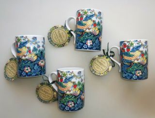 Spode Morris Strawberry Thief Birds Coffee Tea Mugs Cups Set Of 4 Ceramic