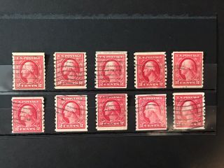 Gandg Us Stamps 413 Washington 2c Coil Lot Selection Of 10 Bv $500
