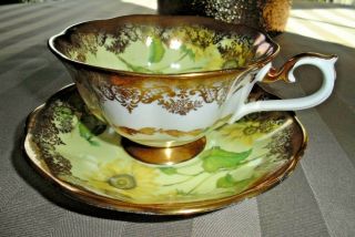 Vintage Royal Albert " Yellow Floral Heavy Gold Avon " Tea Cup And Saucer - England