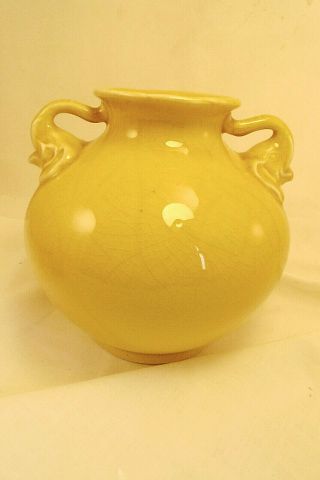 Vintage 1930s Red Wing Vase Rumrill Double Elephant Handle Jug Yellow 6 " X7 "