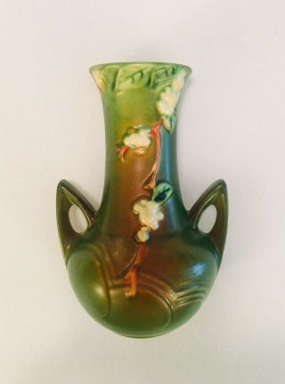 Vintage 1947 Roseville Pottery Double - Handled Green Vase Snowberry Pattern Iv2 - 7