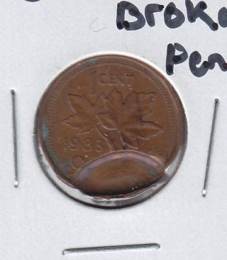1983 Canada Partial Brockage One Cent - Penny Error