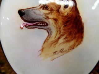 rare Paragon painted bone German Shepard Dog plaque etching R.  Johnson 2