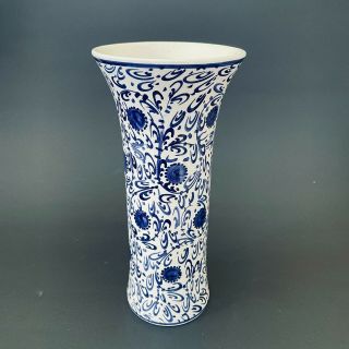 Este,  Italy Hand Painted Blue & White Floral Ceramic Trumpet Vase.  Like Tiffany