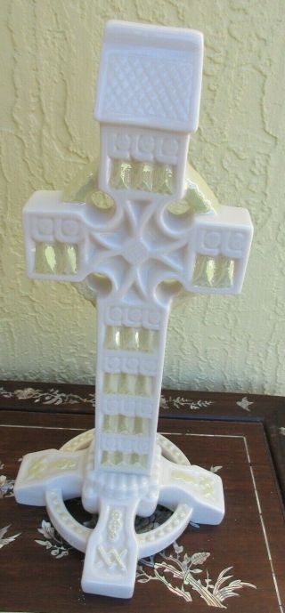 Belleek Ireland Parian China 12 Inch Large Tabletop Celtic Cross Holy Water Font