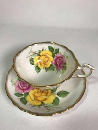Vintage Paragon Yellow/Pink Wild Rose Tea Cup/Saucer A3441 - 2
