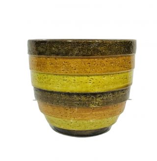 Bitossi Pottery Made In Italy Rosenthal Netter Planter Stripped Yellow Orange