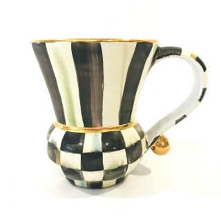 Mackenzie Childs Courtly Check Stripe Ceramic Mug Gold Dot