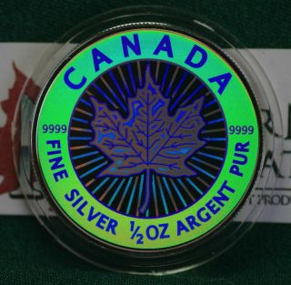 2003 Canada $4 Hologram Silver Maple Leaf 1/2 Oz Reverse Proof 99.  99 Silver