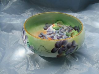 Vintage Limoges Hand Painted Purple Violets Candy/nut/trinket Dish 3 " T.  X5 - 1/2: D