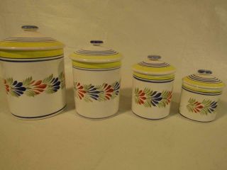 OLD HENRIOT QUIMPER POTTERY 4 PIECE FRENCH FAIENCE CANISTER SET - FIGURES 2