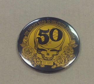 Grateful Dead 50th Anniversary Gold Steal Your Face Magnet 3 Inches