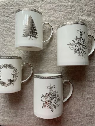 Wedgwood Winter White Mugs Set Of 4 Christmas Holiday 40032853