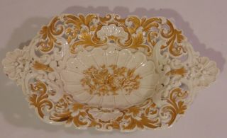 Antique German Meissen Porcelain Gold Reticulated Bowl 15 "