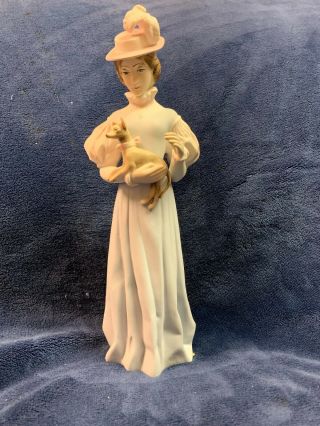 Royal Dux Czech Bohemia Porcelain Lady With Dog Figurine