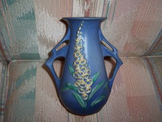 Vintage Roseville Art Pottery Blue Foxglove Flower Vase