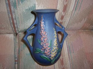 Vintage Roseville Art Pottery Blue Foxglove Flower Vase 3