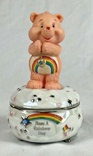 Care Bear Cheer Music Box Trinket Dish " Have A Rainbow Day " Precious Jewels
